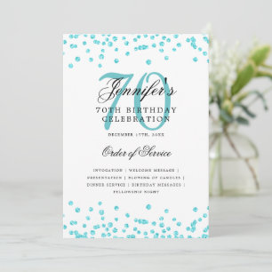 Invitation Elégant 70e Anniversaire Menu Turquoise