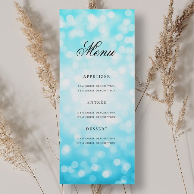 Invitation Elégant 70e Anniversaire Menu Turquoise Bokeh (Elegant 70th Birthday Party Menu Turquoise Bokeh Invitation)