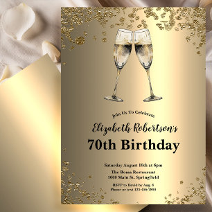 Invitation Elégant 70e anniversaire noir et or élégant 