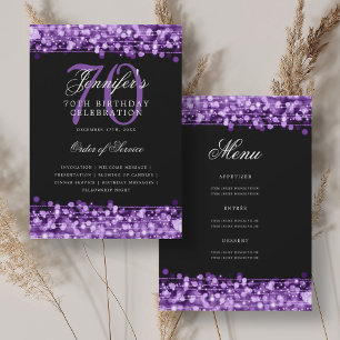 Invitation Élégant 70e Anniversaire Purple avec Menu