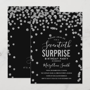 Invitation Elégant 70ème Anniversaire Surprise Argent Noir