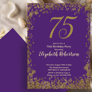 Invitation Élégant 75e Anniversaire Violet Or