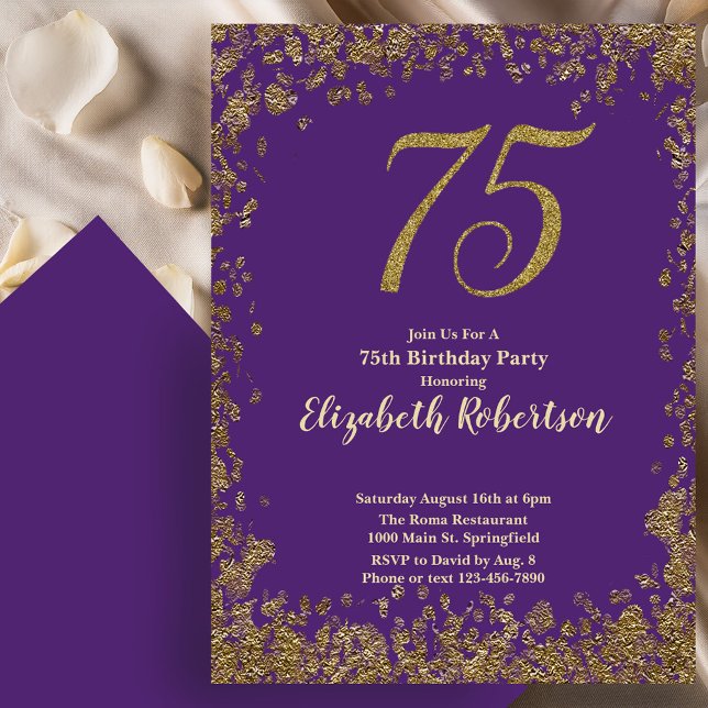 Invitation Élégant 75e Anniversaire Violet Or (Créateur téléchargé)
