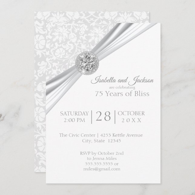 Invitation Elégant 75ème / 60ème Anniversaire de diamant Conc (Devant / Derrière)