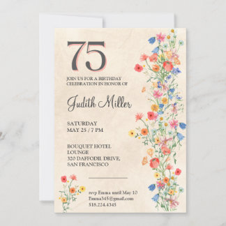 Invitation Elégant 75ème anniversaire - Floral Party Design