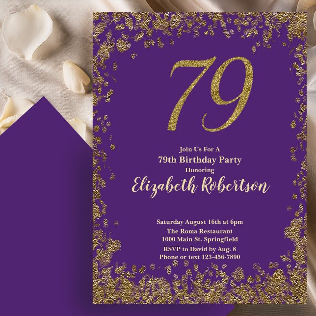 Invitation Élégant 79e Anniversaire Violet Or (Créateur téléchargé)