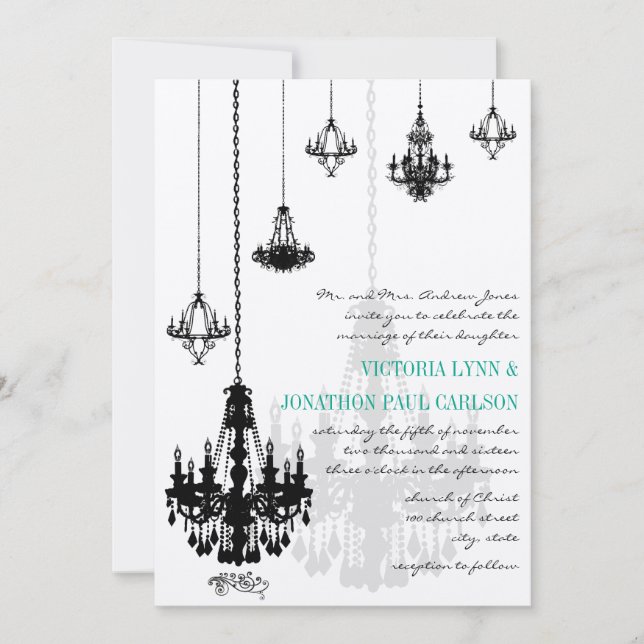Invitation Élégant 7 chandeliers noirs Mariage (Devant)