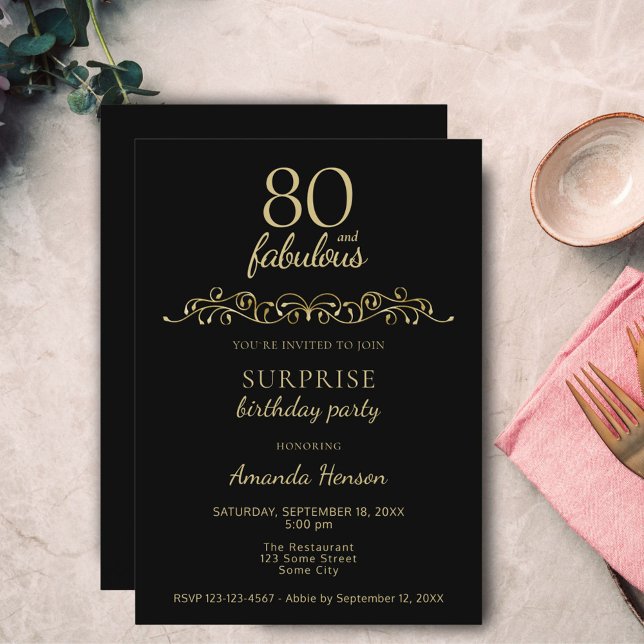 Invitation Elégant 80 et fabuleux ornement 80e anniversaire (Créateur téléchargé)