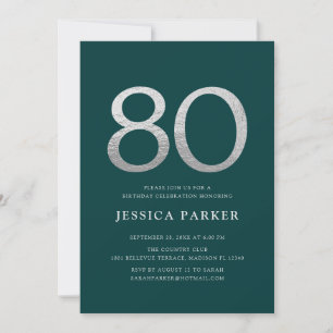 Invitation Élégant 80e anniversaire Emerald Green Silver