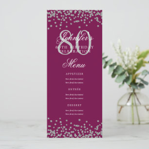 Invitation Elégant 80e Anniversaire Menu Argent Confetti Mage