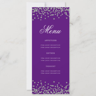 Invitation Elégant 80e Anniversaire Menu Argent Confetti Viol
