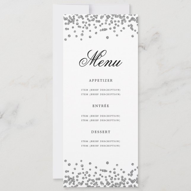 Invitation Elégant 80e anniversaire Menu de fête Argent Confe (Dos)