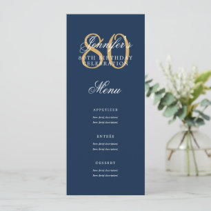 Invitation Elégant 80e Anniversaire Menu Gold Navy