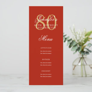 Invitation Elégant 80e Anniversaire Menu Gold Red