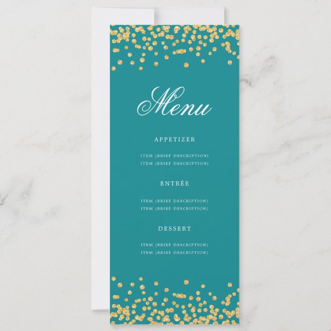 Invitation Elégant 80e Anniversaire Menu Gold Turquoise Confe (Dos)