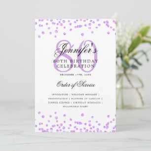 Invitation Élégant 80e Anniversaire Menu Purple