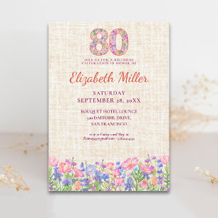 Invitation Élégant 80e anniversaire pour elle - Fleurs roses
