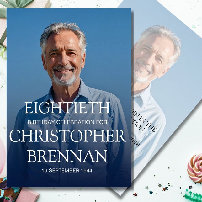 Invitation Elégant 80e anniversaire pour hommes Photo Celebra (Créateur téléchargé)