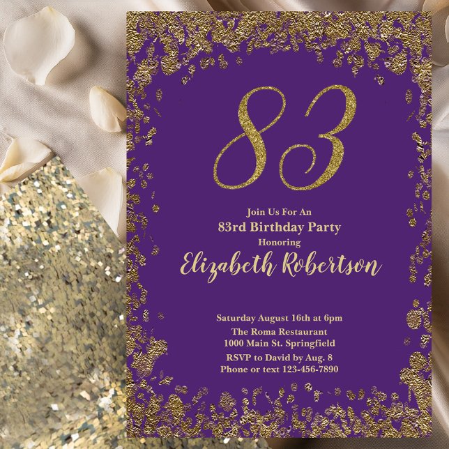 Invitation Elégant 83e anniversaire violet et or (Créateur téléchargé)