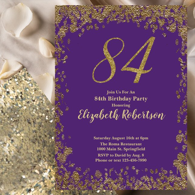 Invitation Elégant 84e Anniversaire Violet et Or (Créateur téléchargé)