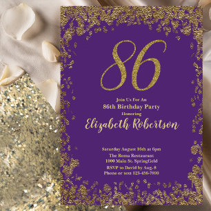 Invitation Élégant 86e anniversaire violet et or