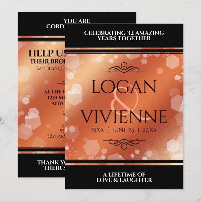 Invitation Élégant 8ème 32ème anniversaire de Mariage de bron (Devant / Derrière)