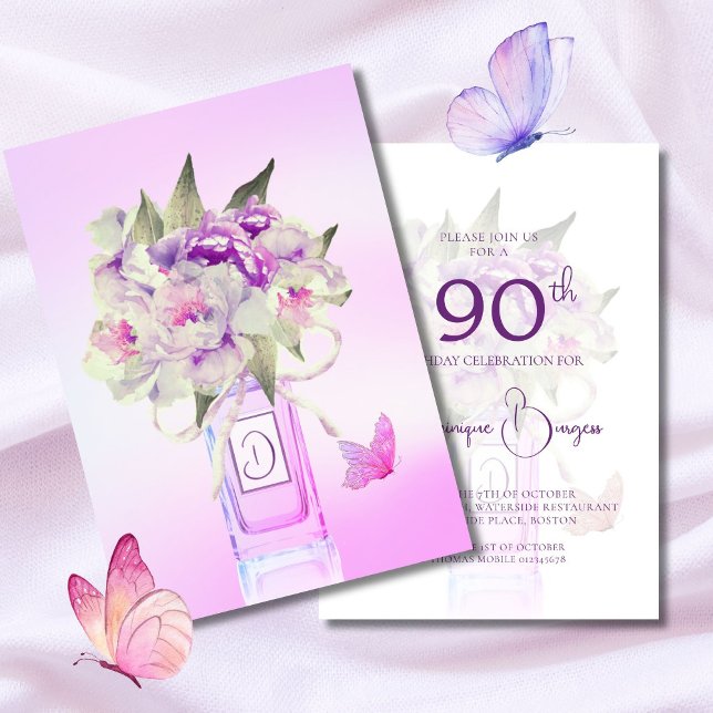 Invitation Elégant 90e anniversaire Bouquet floral aquarelle (Créateur téléchargé)
