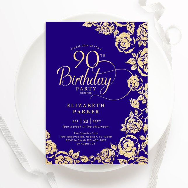 Invitation Élégant 90e anniversaire Roses d'or violet (Créateur téléchargé)