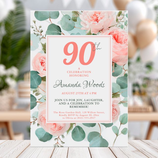 Invitation Elégant 90ème anniversaire de floraison rousse ave (Créateur téléchargé)