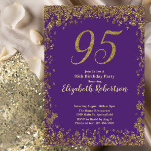 Invitation Élégant 95e anniversaire violet et or
