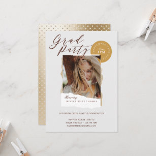 Invitation Elegant Abstract Gold Polka Dot Graduate Photo