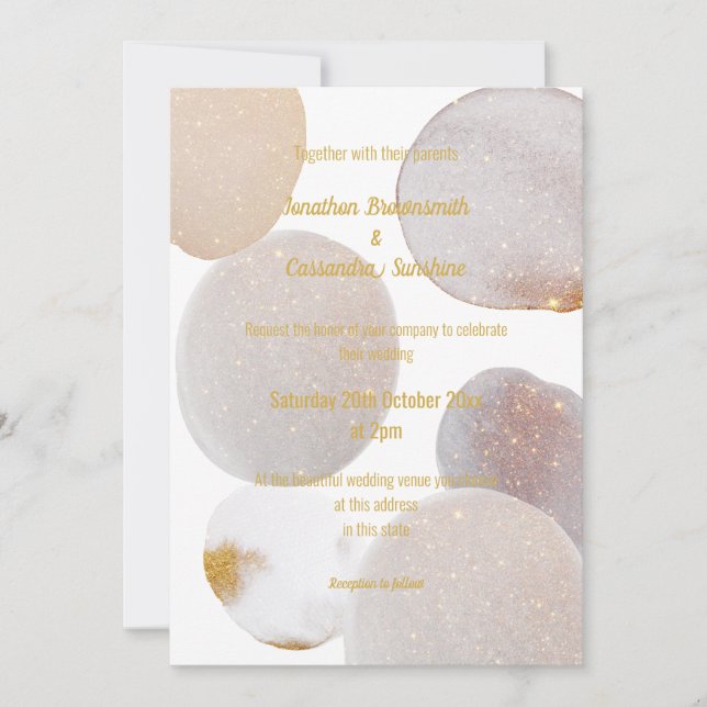 INVITATION ÉLÉGANT ABSTRAIT MARBRE BLANC OR MARIAGE (Devant)