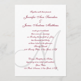Invitation Élégant affaire Bourgogne Gris Monogramme Mariage