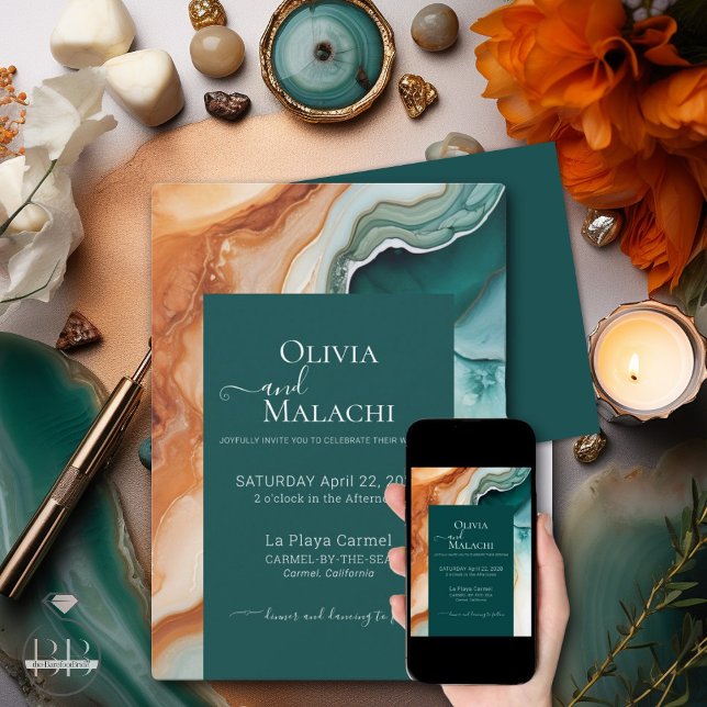 Invitation Élégant Agate Abstrait moderne Jade Terracotta (Créateur téléchargé)