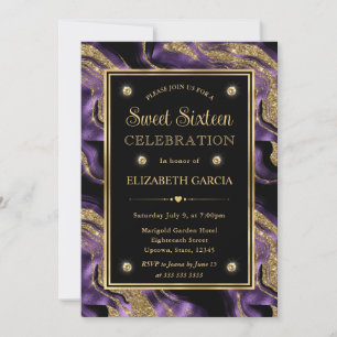 Invitation Élégant Agate Papier D'aluminium Violet Et Paillet