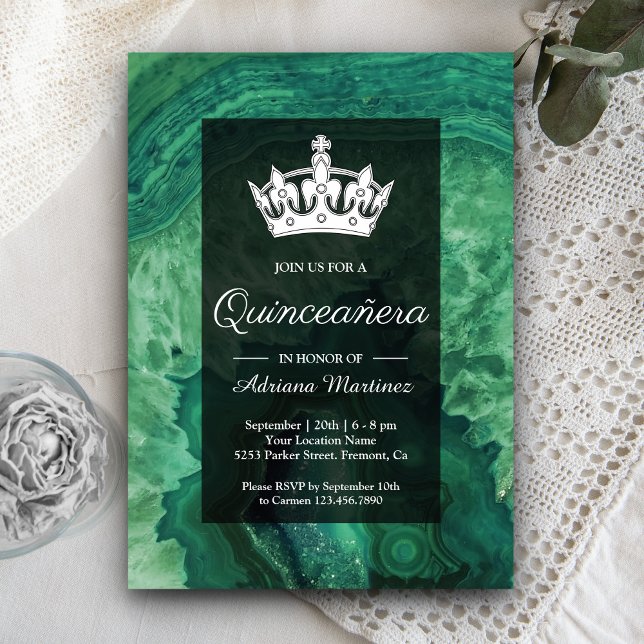 Invitation Élégant Agate vert moderne Quinceanera (Créateur téléchargé)