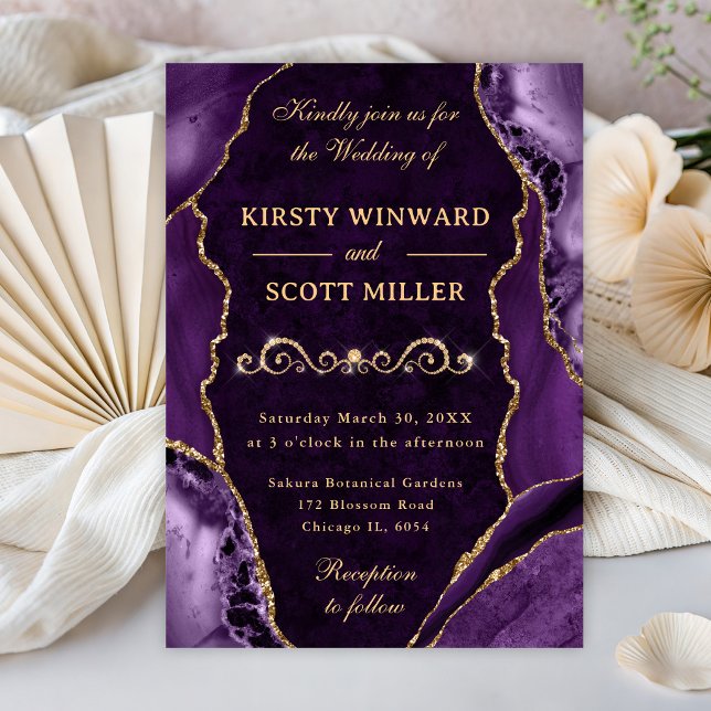 Invitation Élégant Agate Violet avec Accents Dorés Mariage  (Créateur téléchargé)