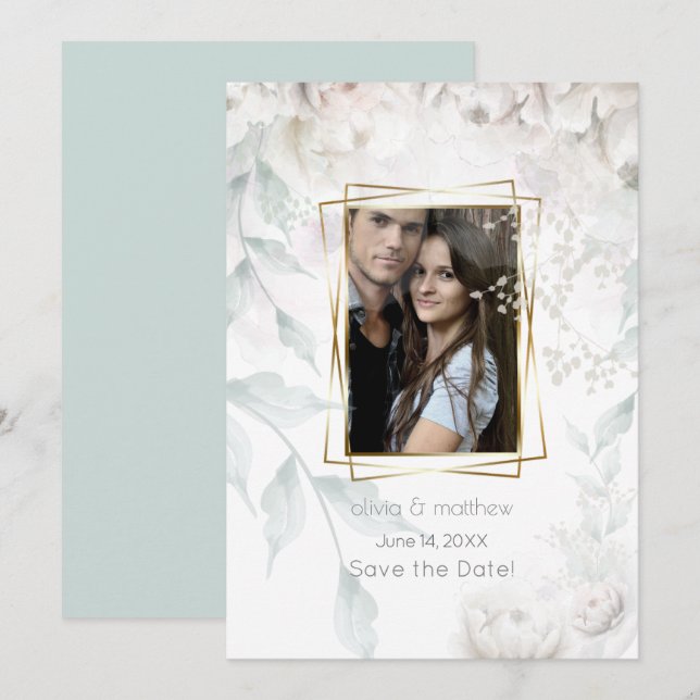 Invitation Elégant Albâtre Peonies blanches (Devant / Derrière)