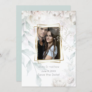 Invitation Elégant Albâtre Peonies blanches