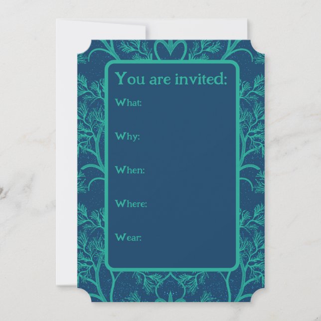 Invitation Elégant algues Turquoise et turquoise QR Code RSVP (Devant)