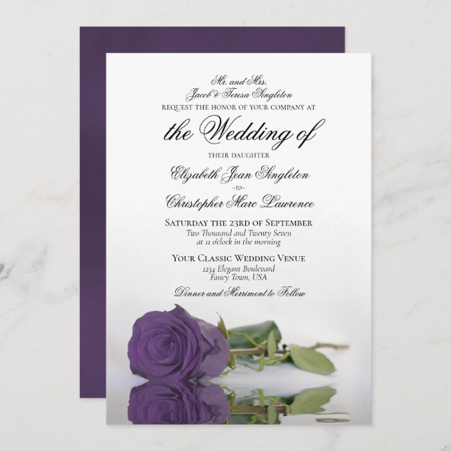 Invitation Élégant Améthyste Rose violet Mariage officiel (Devant / Derrière)