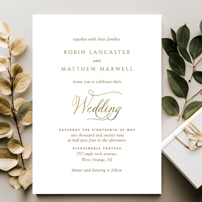 Invitation Elegant and Simple White and Gold Wedding (Créateur téléchargé)