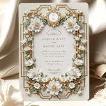 Invitation Élégant Anémones blanches avec Faux Gold<br><div class="desc">Donnez le ton pour votre journée de mariage avec ce design d'invitation exquis, avec des anémones blancs délicats entourés de feuillage vert luxuriant. La carte est encadrée de motifs ornés de faux or baroque et d'inspiration art déco, ce qui lui confère une atmosphère intemporelle et sophistiquée. L'arrière - plan douce...</div>