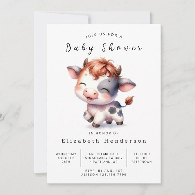 Invitation Élégant animal classique Baby shower de vache (Devant)
