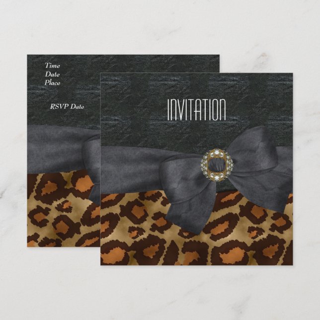 Invitation Élégant animal sauvage Black Gold Jewel (Devant / Derrière)