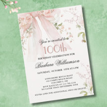 Élégant Anniversaire 100 Ans Fleurs Rose Aquarelle