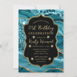Invitation Elégant Anniversaire 21 ans Agate Pailleté Sarcell