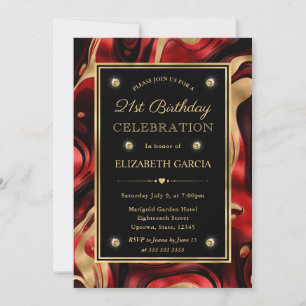 Invitation Elégant Anniversaire 21 ans rouge fondu et feuille