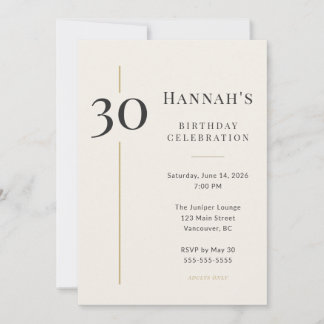 Invitation Élégant Anniversaire 30 Ans Crème Et Or