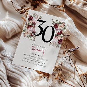 Invitation Élégant Anniversaire 30 ans Fleurs